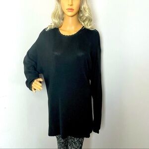 Vintage Black Crocheted Tunic Sweater with Beading – Size Large